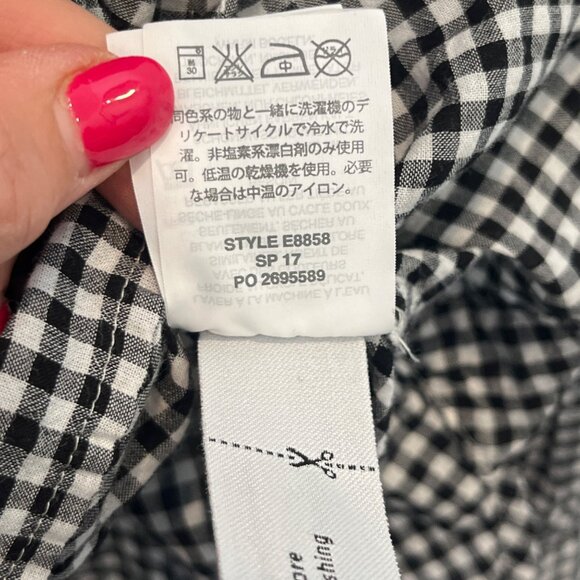 J. Crew Gathered Popover Shirt Microgingham Preppy Long Sleeve Black/White Sz 6 - Picture 5 of 11